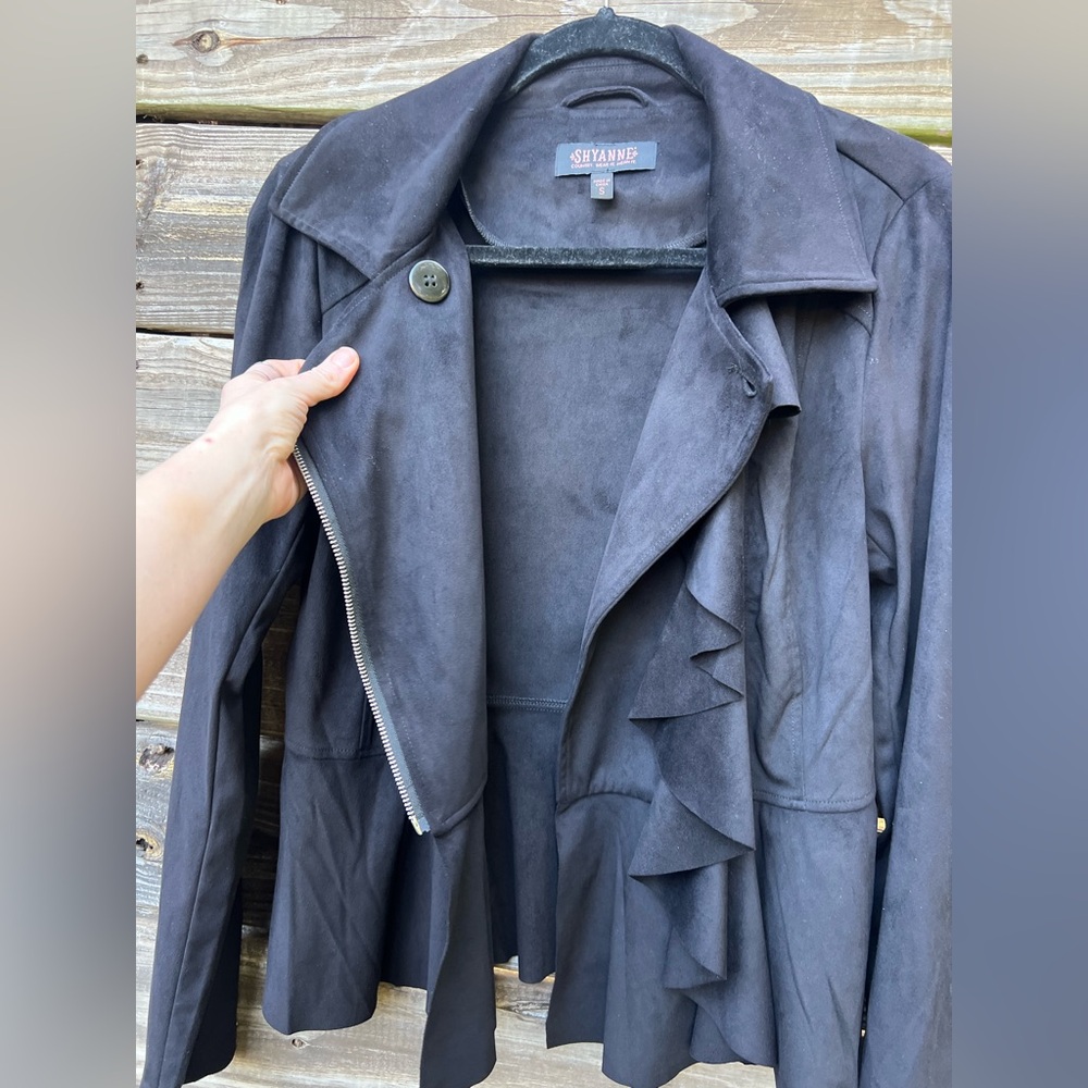 SHYANNE Black S Vegan Suede Full Zip Ruffled Witchy Whimsigoth Mobwife Jacket - Picture 12 of 12
